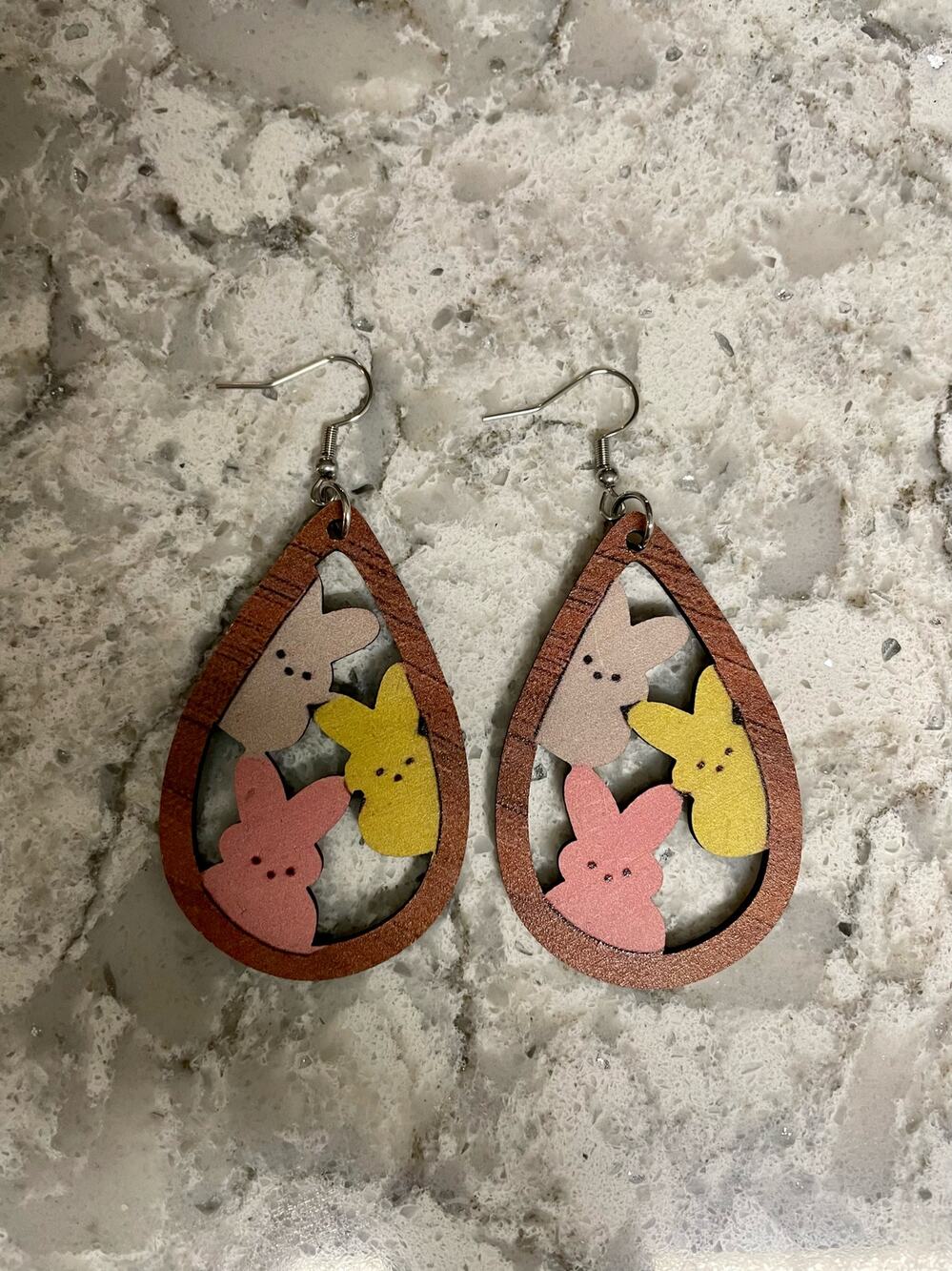 Easter Rabbit decor fashion pierced water drop wooden earrings - NEW -